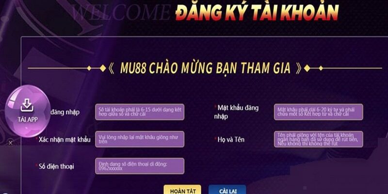 Điều kiện để người chơi đăng ký Mu88 thành công 